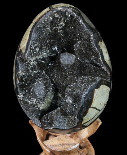 Septarian Dragon Egg Geode - Black Crystals #88160